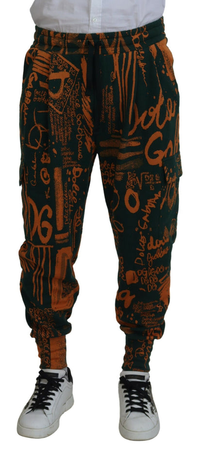 Dolce &amp; Gabbana Cargo-Jogginghose aus Seide mit mehrfarbigem Logo-Print