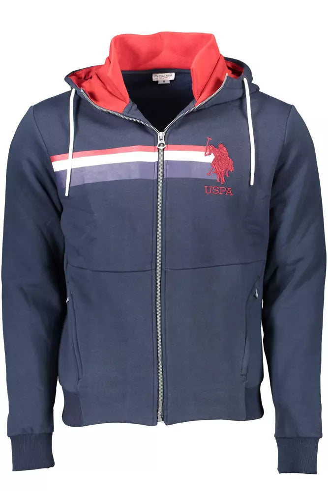 US POLO ASSN. Schickes blaues Sweatshirt mit Kapuze und Reißverschluss – gesticktes Detail