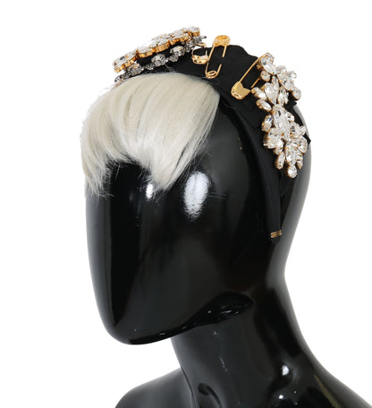 Dolce &amp; Gabbana Schwarz Kristall Weiß Haar Parrucchiera Stirnband Diadem