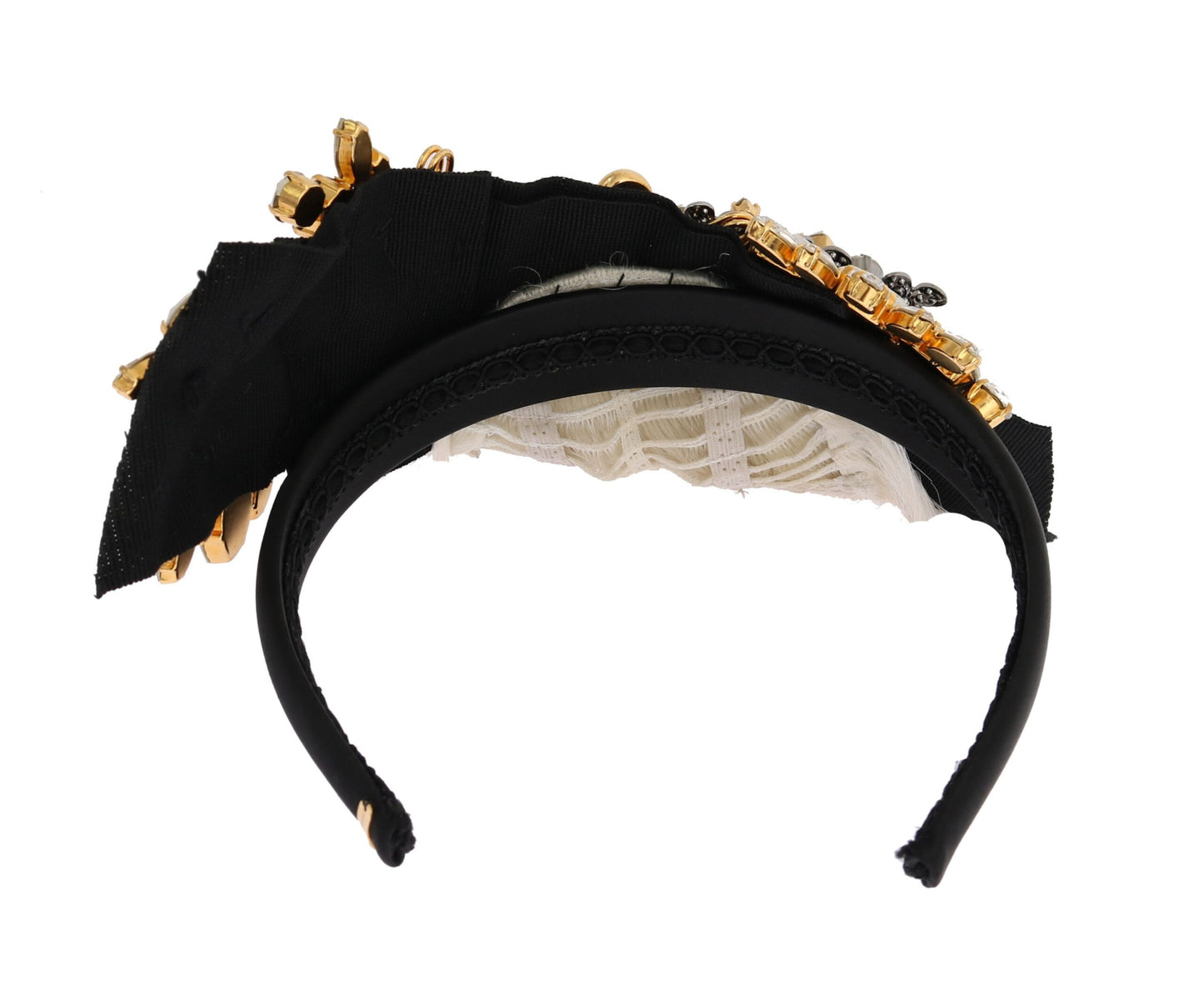 Dolce &amp; Gabbana Schwarz Kristall Weiß Haar Parrucchiera Stirnband Diadem