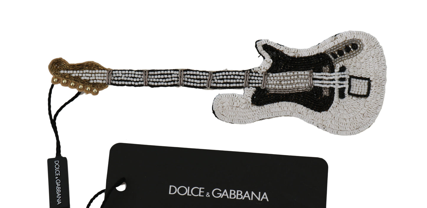 Dolce &amp; Gabbana Gold Messing Perlen Gitarre Pin Accessoire Brosche