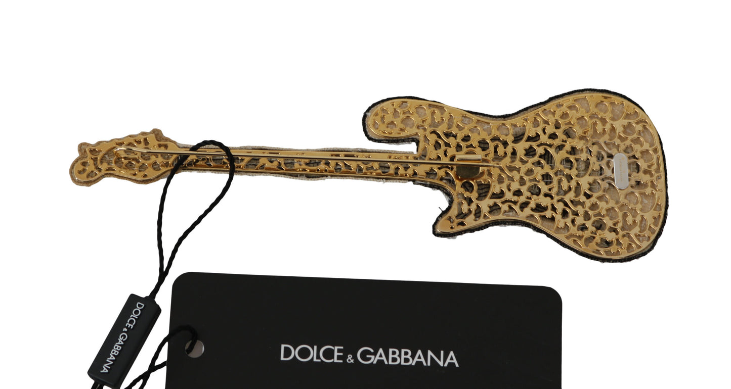 Dolce &amp; Gabbana Gold Messing Perlen Gitarre Pin Accessoire Brosche