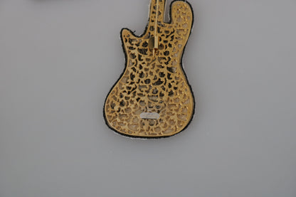 Dolce &amp; Gabbana Gold Messing Perlen Gitarre Pin Accessoire Brosche