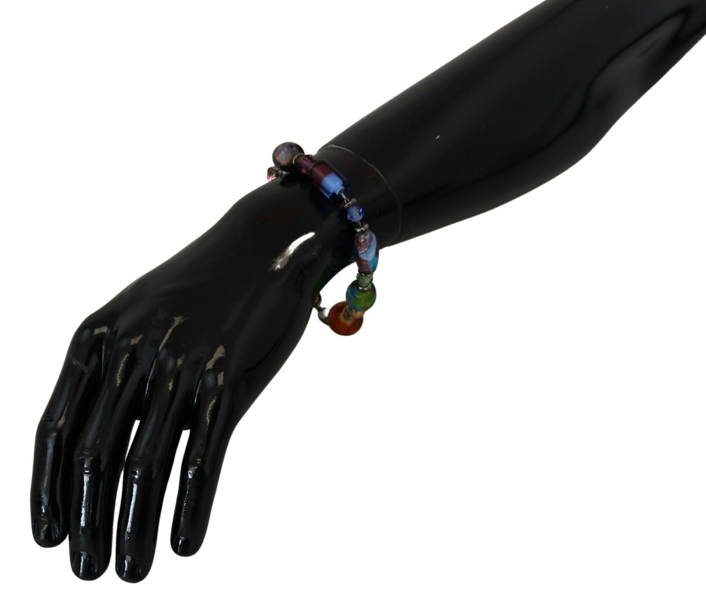 Dolce &amp; Gabbana – Mehrfarbiges Armband mit silberner Kette und Messingperlen und Karabinerverschluss