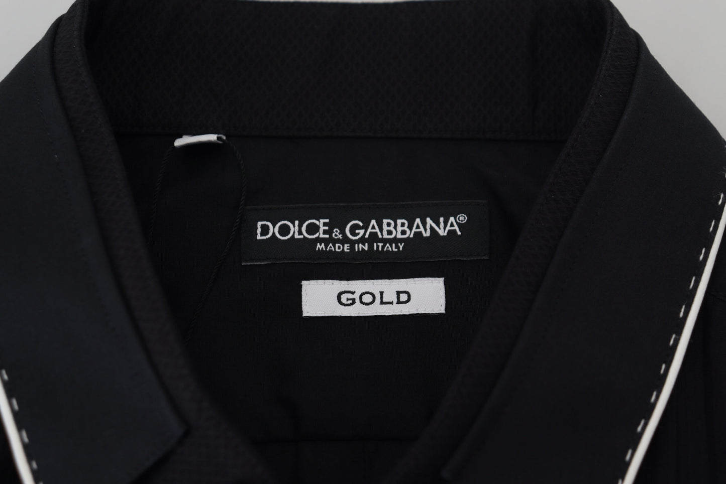 Dolce &amp; Gabbana GOLD Schwarzes Smokinghemd aus Baumwolle im Slim Fit