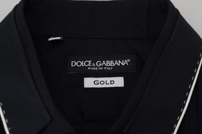 Dolce &amp; Gabbana GOLD Schwarzes Smokinghemd aus Baumwolle im Slim Fit