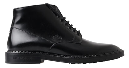 Dolce &amp; Gabbana Herren Kurze Stiefel aus schwarzem Leder mit Schnürung