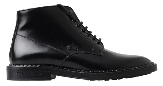 Dolce &amp; Gabbana Herren Kurze Stiefel aus schwarzem Leder mit Schnürung