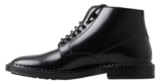 Dolce &amp; Gabbana Herren Kurze Stiefel aus schwarzem Leder mit Schnürung