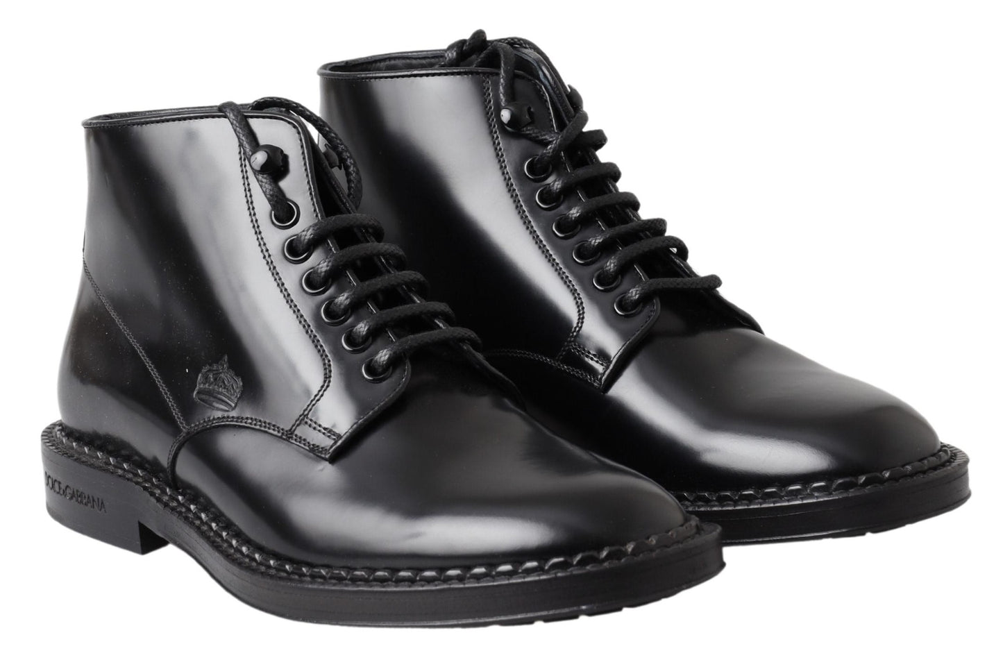 Dolce &amp; Gabbana Herren Kurze Stiefel aus schwarzem Leder mit Schnürung