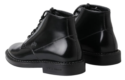 Dolce &amp; Gabbana Herren Kurze Stiefel aus schwarzem Leder mit Schnürung