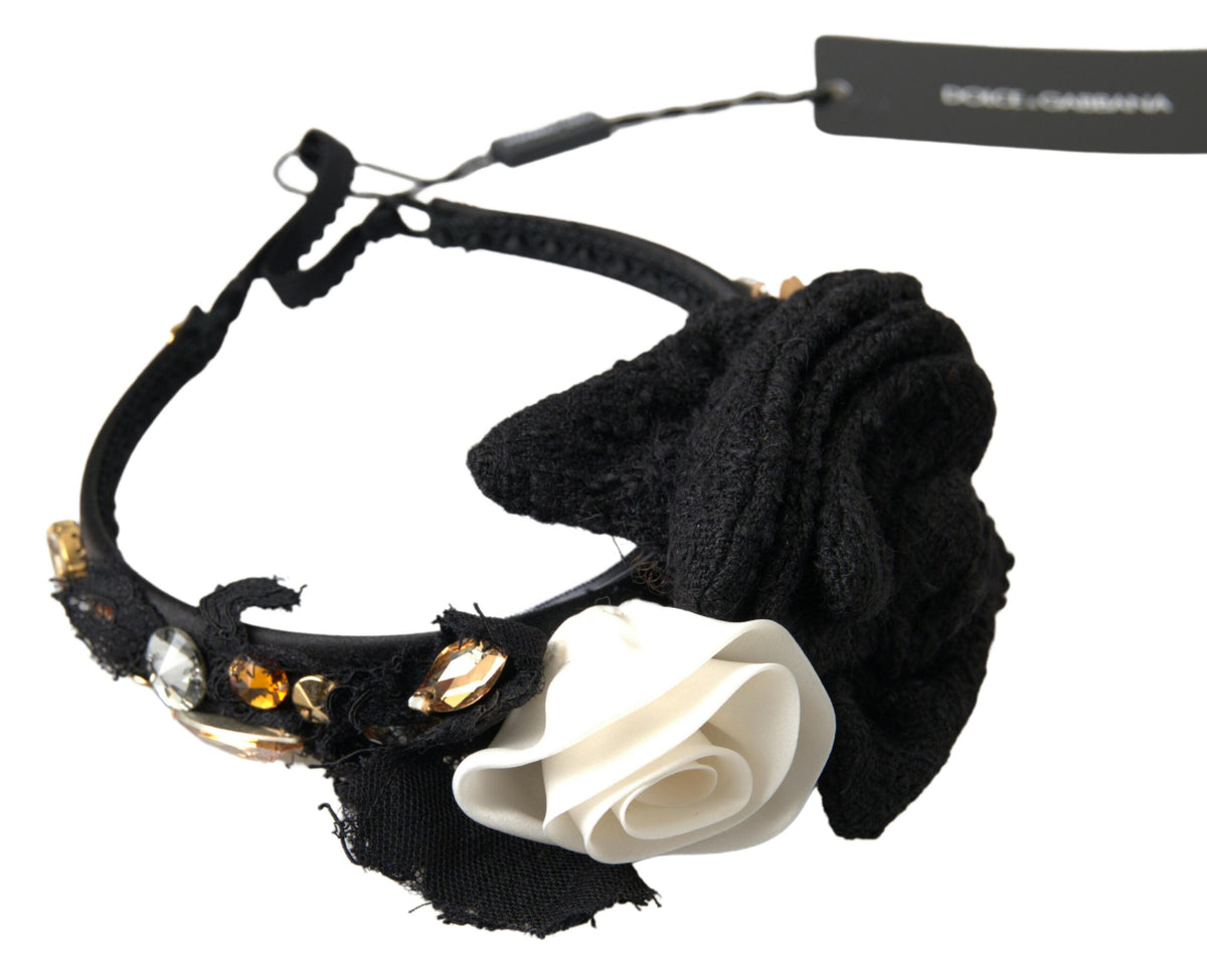 Dolce &amp; Gabbana Diadem Stirnband Tiara Weiß Rose Kristall Haar Gold