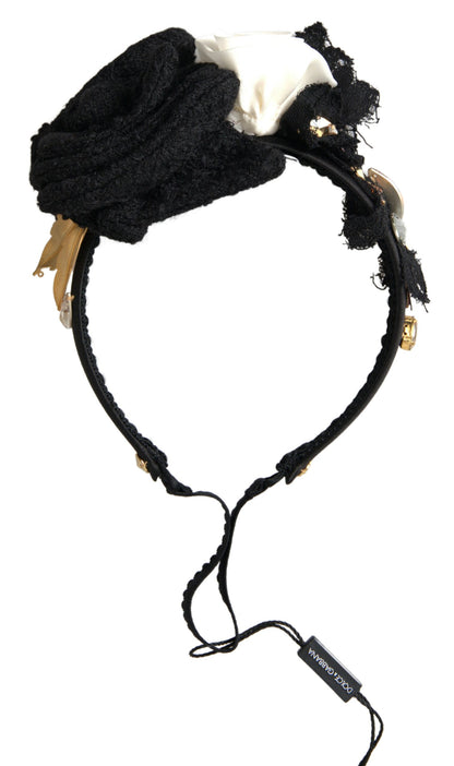 Dolce &amp; Gabbana Diadem Stirnband Tiara Weiß Rose Kristall Haar Gold