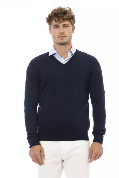 Alpha Studio Blauer Wollpullover für Herren