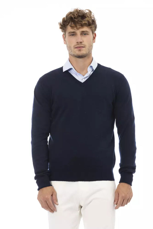 Alpha Studio Blauer Wollpullover für Herren