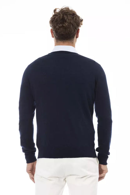 Alpha Studio Blauer Wollpullover für Herren