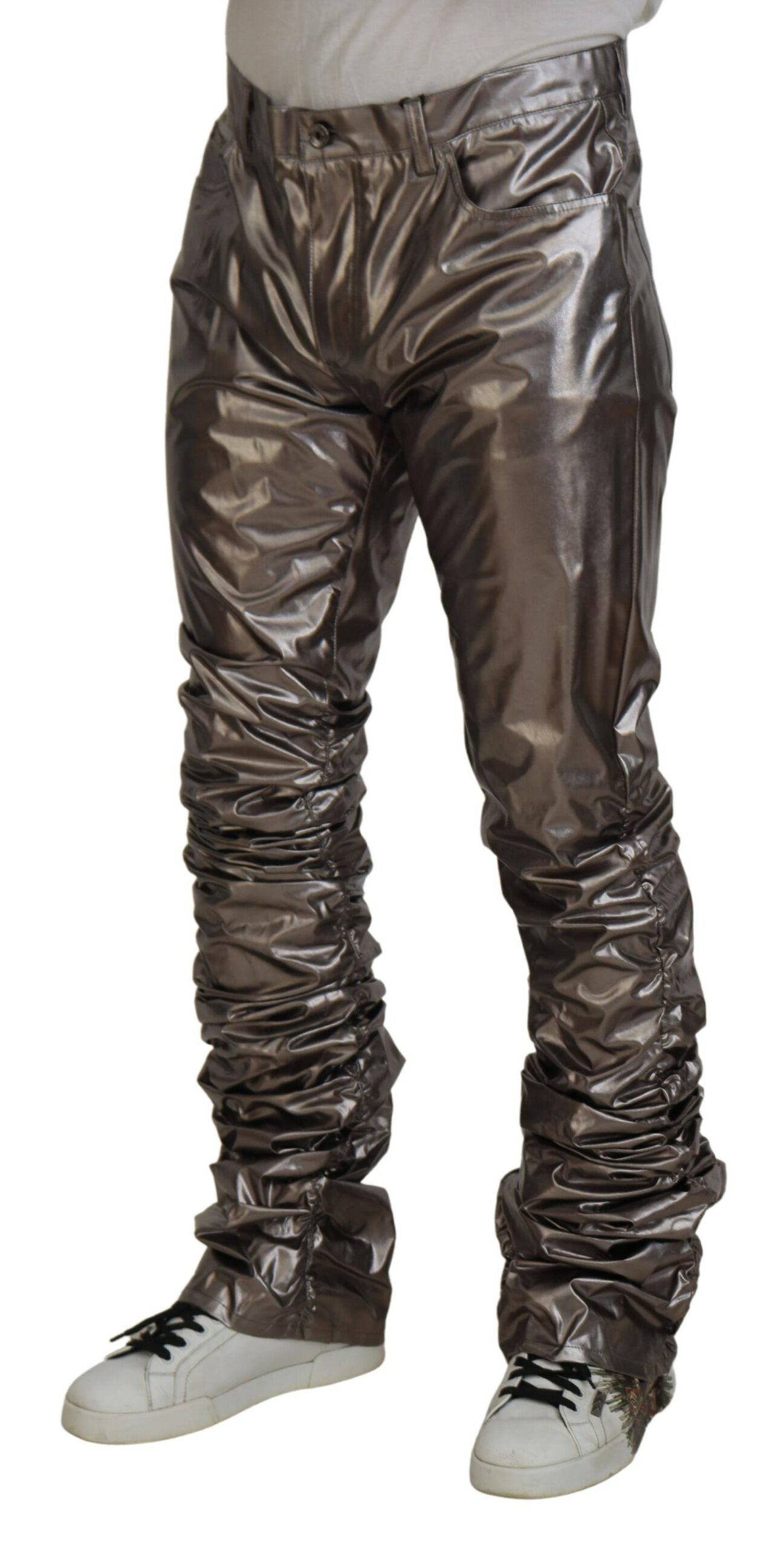 Dolce &amp; Gabbana Silberne Metallic-Stretchhose aus Nylon