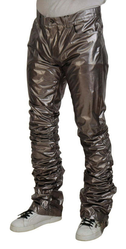Dolce &amp; Gabbana Silberne Metallic-Stretchhose aus Nylon