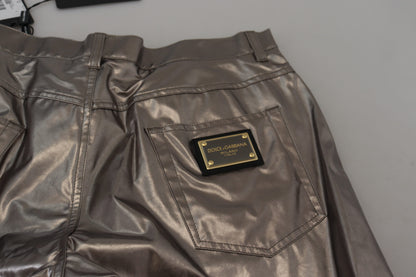 Dolce &amp; Gabbana Silberne Metallic-Stretchhose aus Nylon