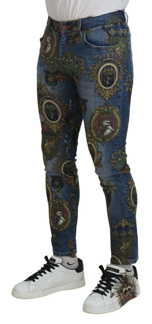 Dolce &amp; Gabbana – Slim Fit-Jeans aus Baumwolle mit blauem Medaillendruck