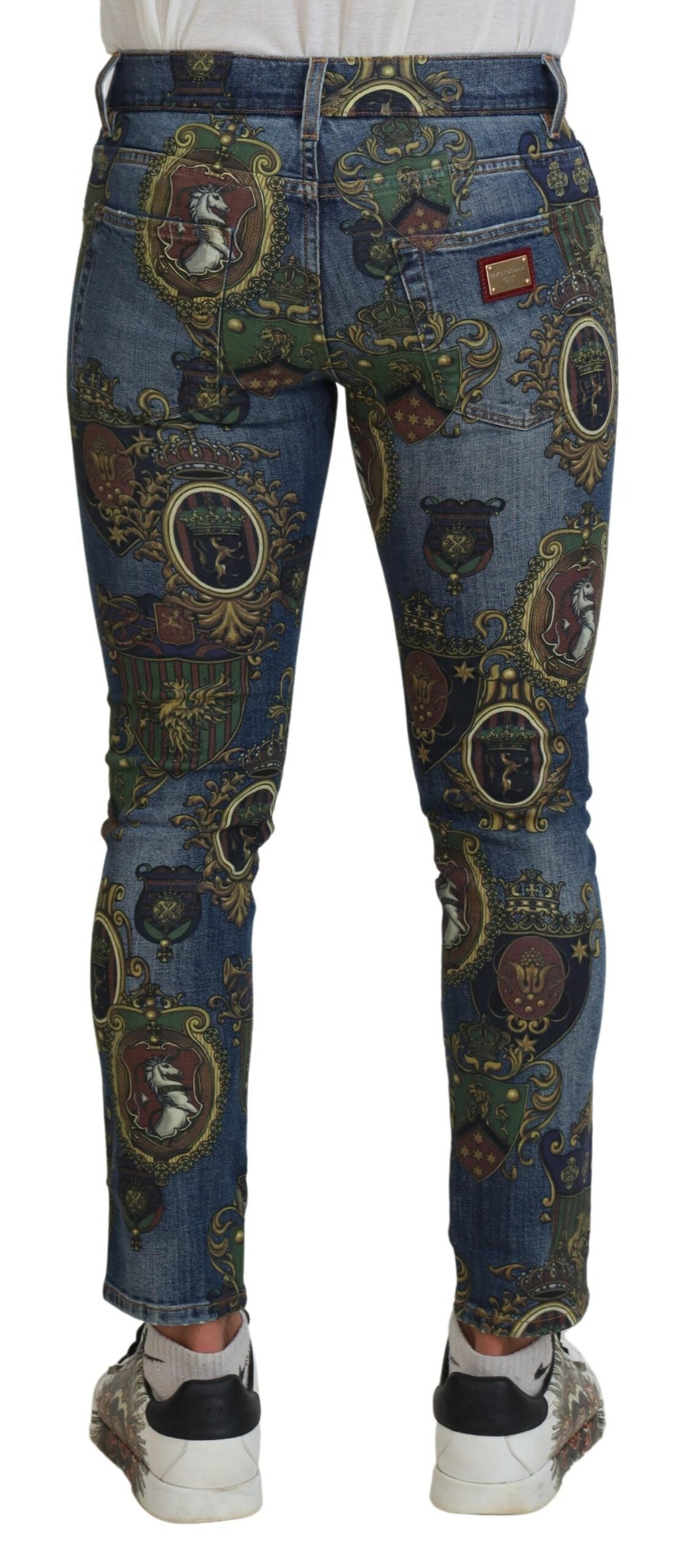 Dolce &amp; Gabbana – Slim Fit-Jeans aus Baumwolle mit blauem Medaillendruck