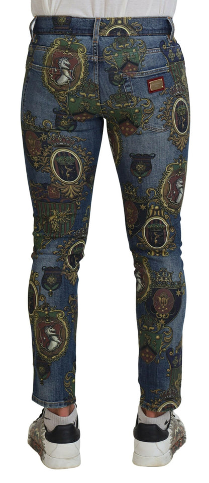 Dolce &amp; Gabbana – Slim Fit-Jeans aus Baumwolle mit blauem Medaillendruck
