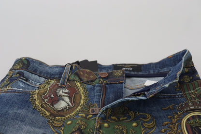 Dolce &amp; Gabbana – Slim Fit-Jeans aus Baumwolle mit blauem Medaillendruck