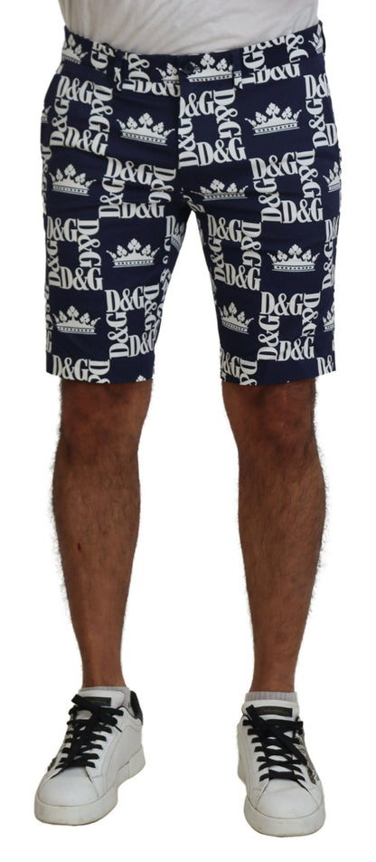 Dolce &amp; Gabbana, blaue Chinoshorts aus Baumwolle mit Logo-Print