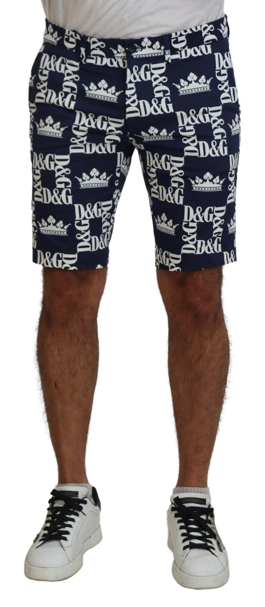 Dolce &amp; Gabbana, blaue Chinoshorts aus Baumwolle mit Logo-Print