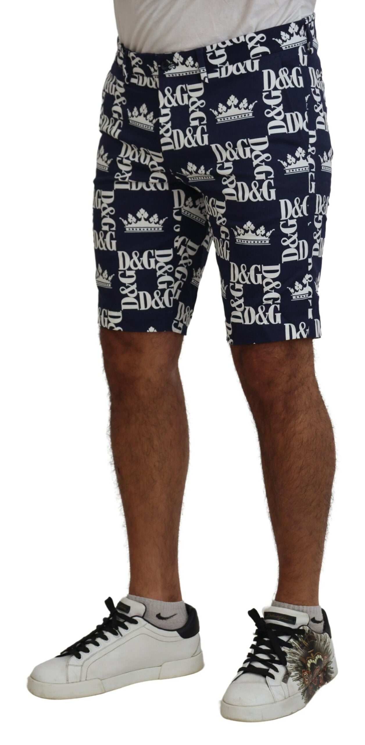 Dolce &amp; Gabbana, blaue Chinoshorts aus Baumwolle mit Logo-Print