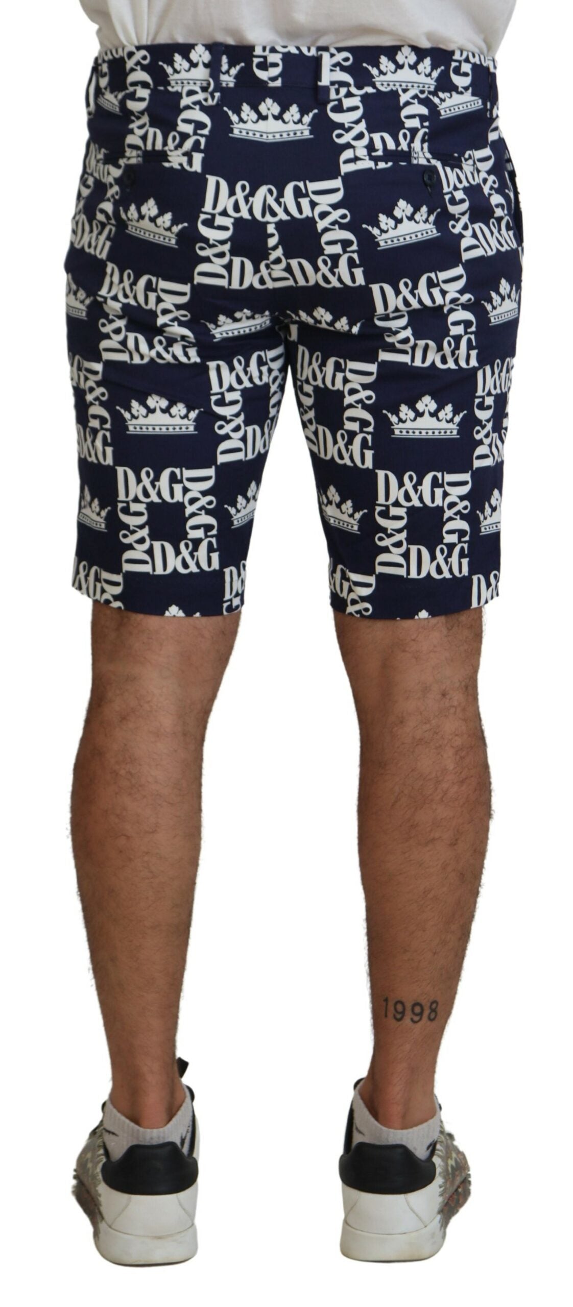 Dolce &amp; Gabbana, blaue Chinoshorts aus Baumwolle mit Logo-Print