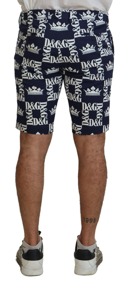 Dolce &amp; Gabbana, blaue Chinoshorts aus Baumwolle mit Logo-Print