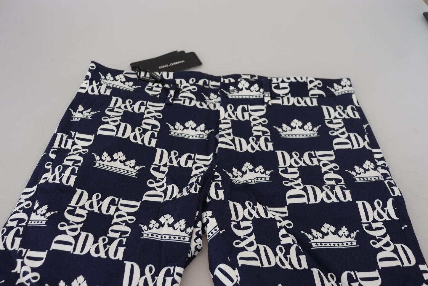 Dolce &amp; Gabbana, blaue Chinoshorts aus Baumwolle mit Logo-Print