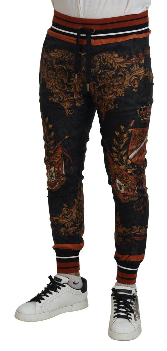 Dolce &amp; Gabbana Graue Seidenhose mit Barockkrone, Sporthose