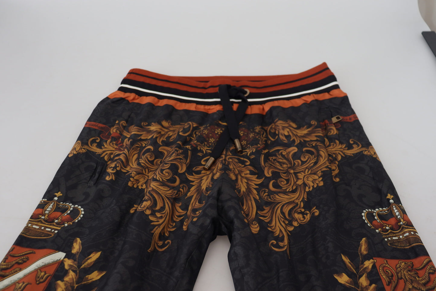 Dolce &amp; Gabbana Graue Seidenhose mit Barockkrone, Sporthose