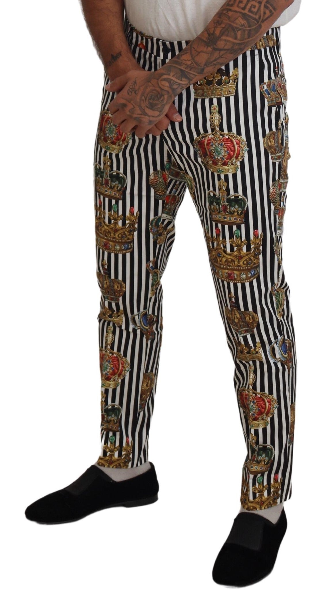 Dolce &amp; Gabbana – Weiße Stretch-Hose aus Baumwolle mit Krone