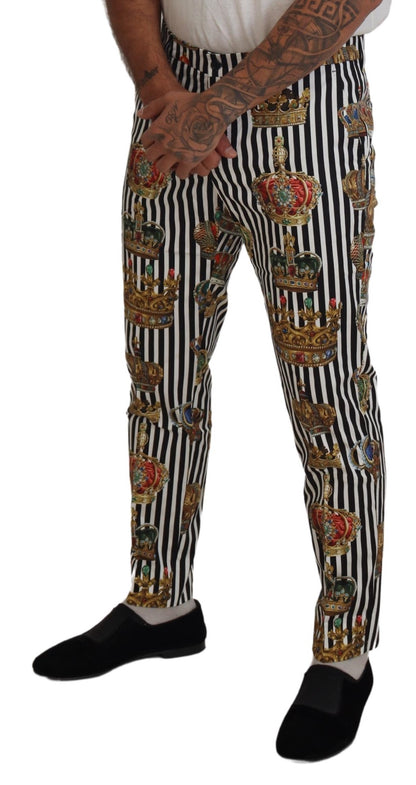 Dolce &amp; Gabbana – Weiße Stretch-Hose aus Baumwolle mit Krone