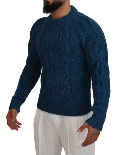 Dolce &amp; Gabbana, blauer Pullover aus gestrickter Wolle und Alpaka