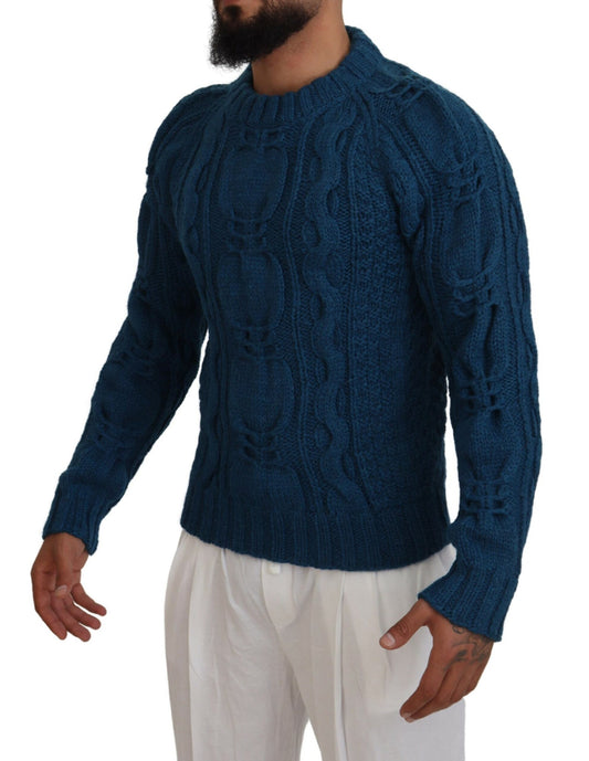 Dolce &amp; Gabbana, blauer Pullover aus gestrickter Wolle und Alpaka