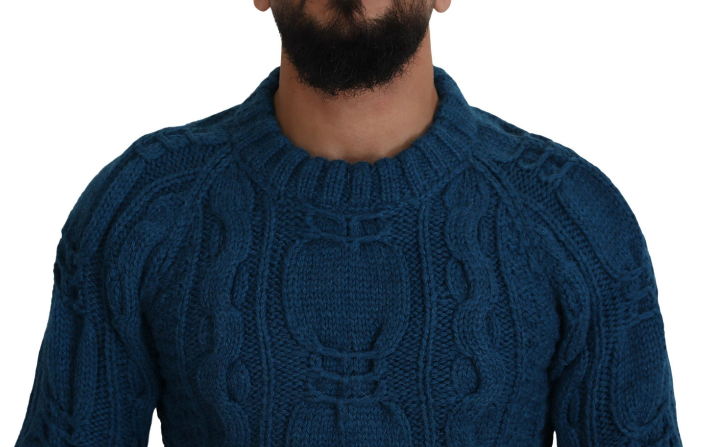 Dolce &amp; Gabbana, blauer Pullover aus gestrickter Wolle und Alpaka