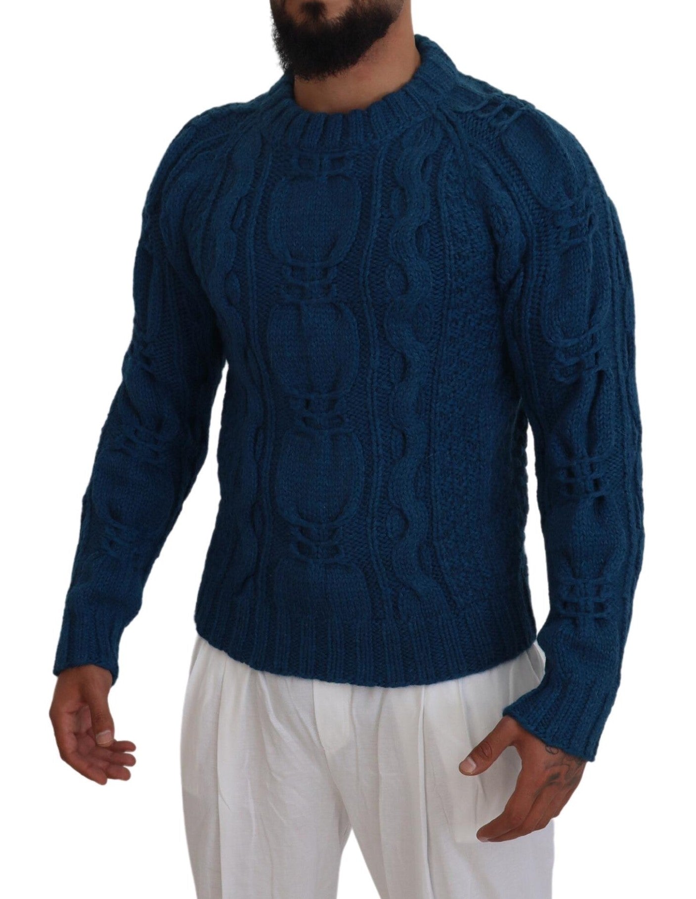 Dolce &amp; Gabbana, blauer Pullover aus gestrickter Wolle und Alpaka