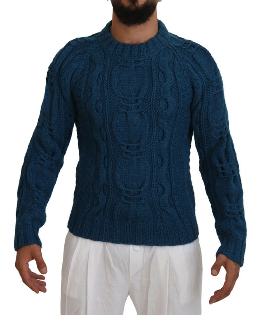 Dolce &amp; Gabbana, blauer Pullover aus gestrickter Wolle und Alpaka