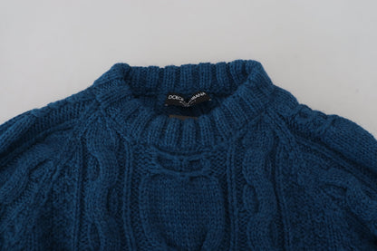 Dolce &amp; Gabbana, blauer Pullover aus gestrickter Wolle und Alpaka