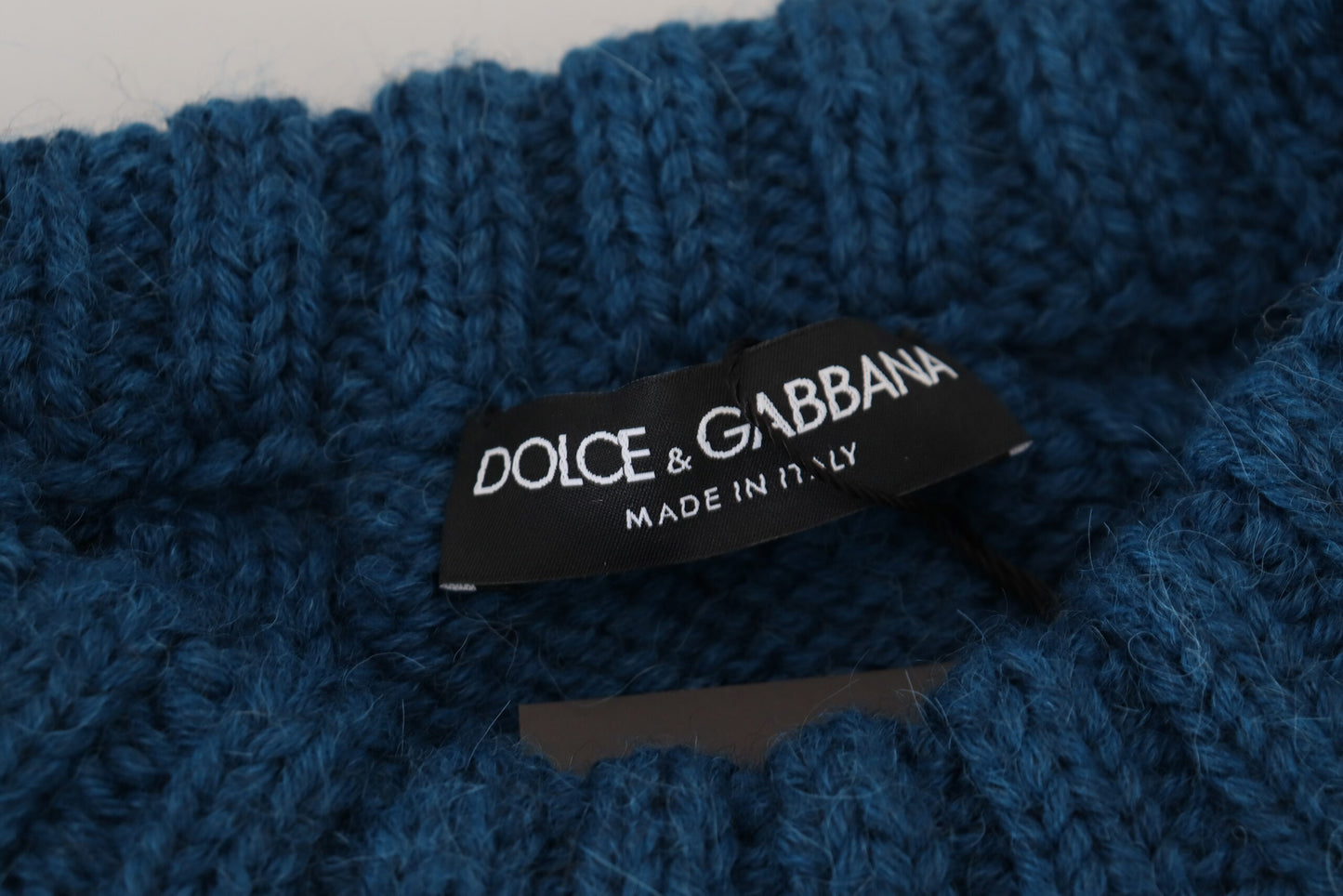 Dolce &amp; Gabbana, blauer Pullover aus gestrickter Wolle und Alpaka