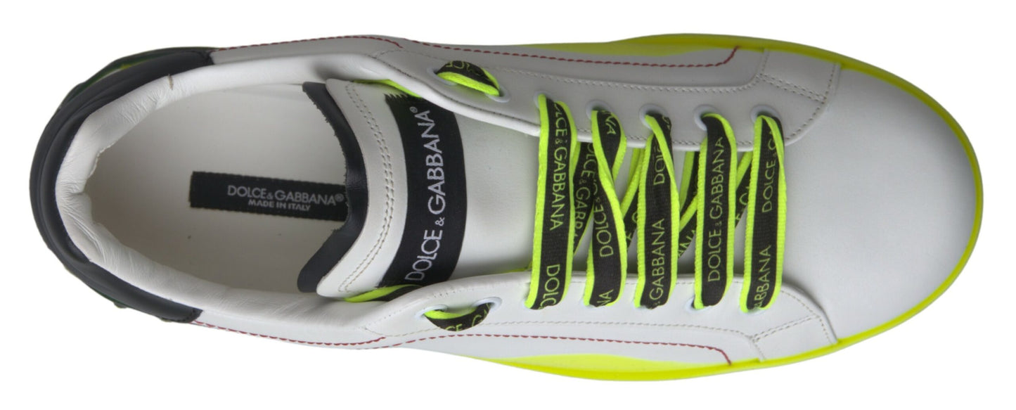 Dolce &amp; Gabbana Weiß Gelb Portofino Leder Sneakers Schuhe