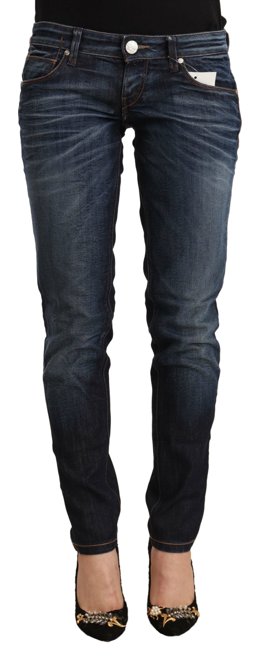 Acht – Blaue Skinny-Jeans aus verwaschener Baumwolle mit niedriger Taille