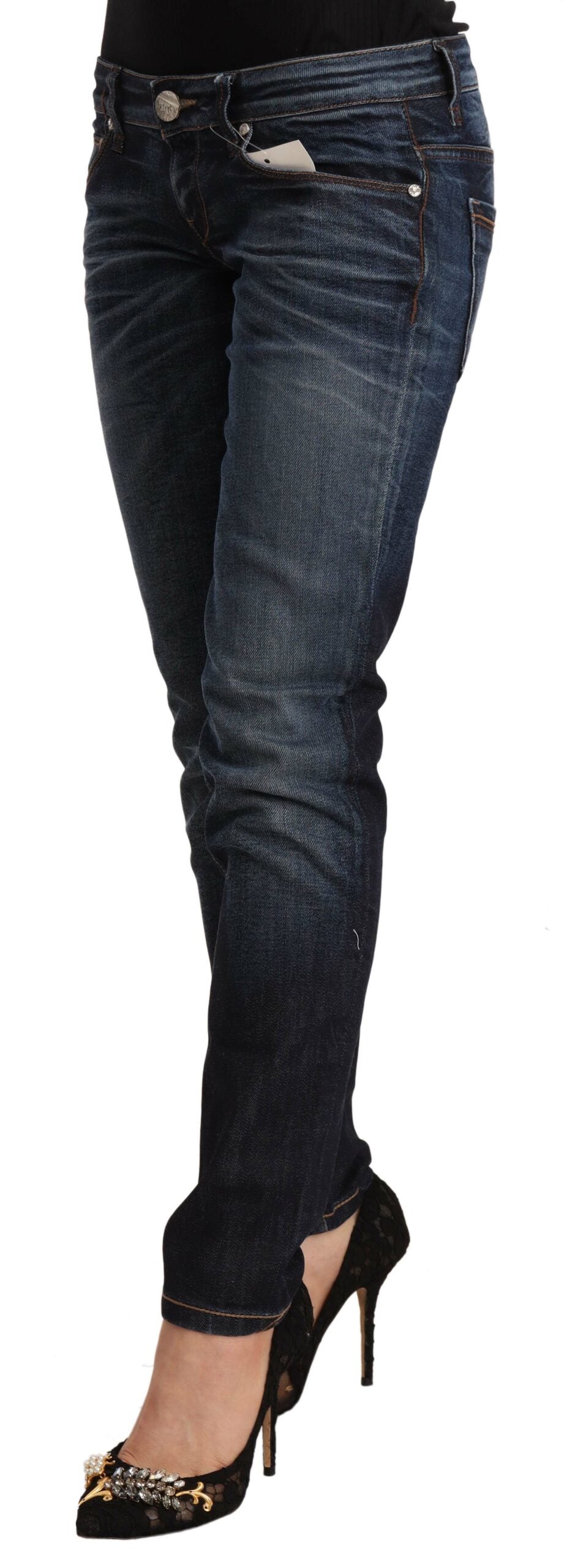 Acht – Blaue Skinny-Jeans aus verwaschener Baumwolle mit niedriger Taille