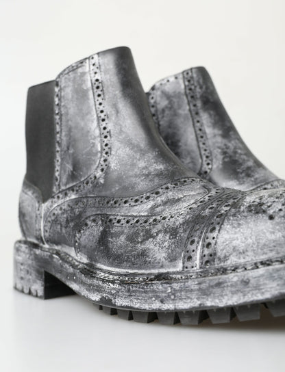 Dolce &amp; Gabbana Stiefeletten aus schwarzem und grauem Leder