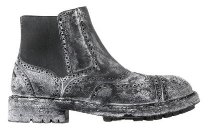 Dolce &amp; Gabbana Stiefeletten aus schwarzem und grauem Leder