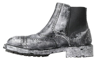 Dolce &amp; Gabbana Stiefeletten aus schwarzem und grauem Leder